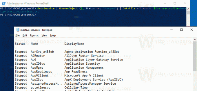 WIndows 10 salvar serviços inativos em um arquivo no Windows 10 com ps