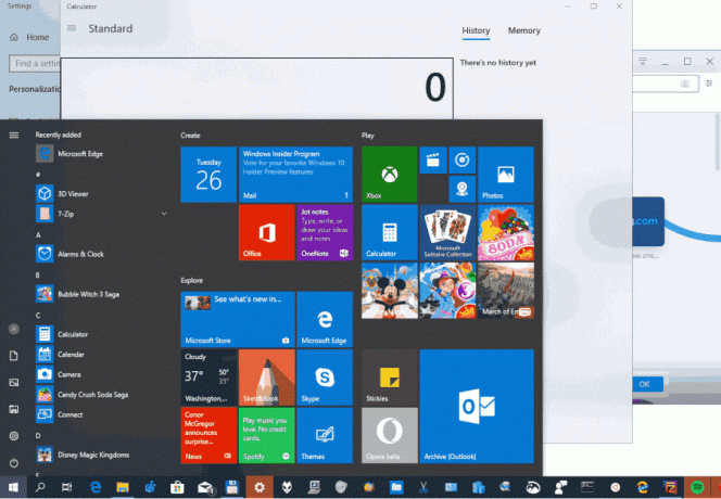 Windows 10 menüü Start Avage taustal rakendused