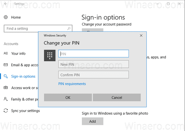 Windows 10 PIN keitimo patvirtinimas 