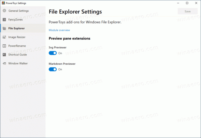PowerToys File Explorer-ის პარამეტრები