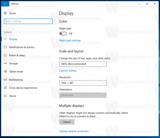 Aktiver natlys Windows 10 ved hjælp af indstillinger