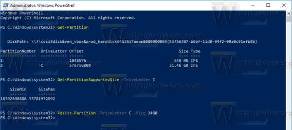 Windows 10 PowerShell Resize Partition