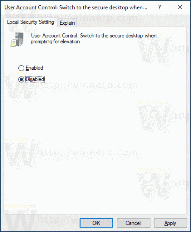 Windows 10UACセキュアデスクトップを無効にする