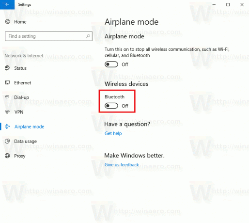 Windows 10 Mode Avion Bluetooth