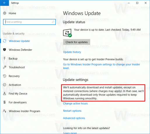 Windows 10-ის განახლებების ინსტალაცია მეტრირებულ კავშირზე