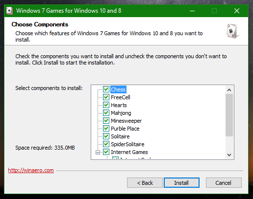 Windows 10 Seleccione juegos para instalar