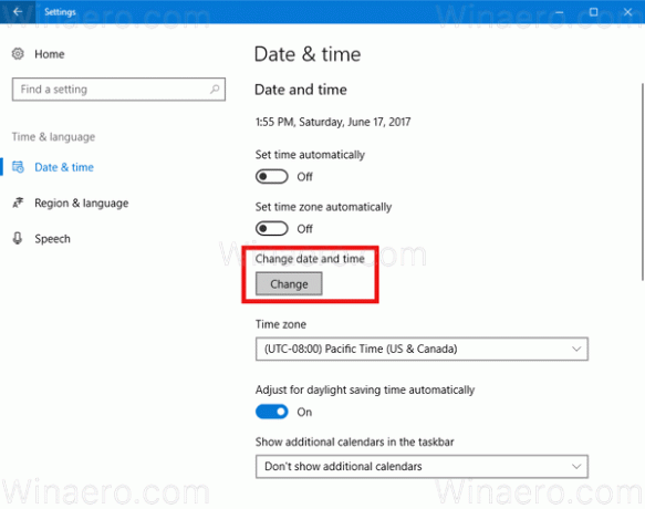 Windows 10-ის შეცვლის თარიღი 