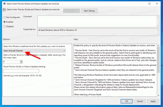 Selecteer het Windows-gereedheidsniveau voor de updates die u wilt ontvangen