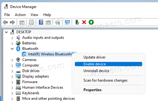 Įgalinkite „Bluetooth“ „Windows 11“ įrenginių tvarkytuvėje