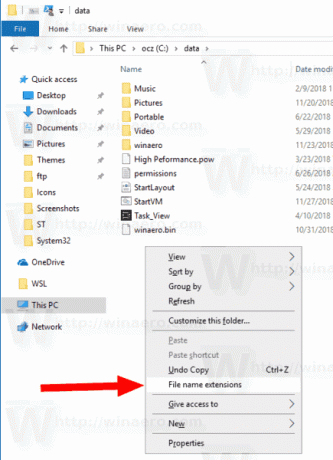 Menú contextual Agregar extensiones de archivo de Windows 10
