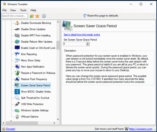 Гратисен период на скрийнсейвъра на Winaero Tweaker