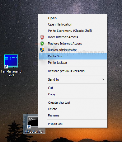 File batch pin di Windows 10 da avviare
