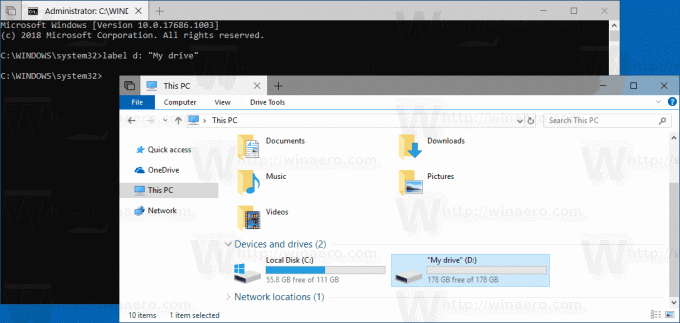 Windows 10 Промяна на етикета на устройството Cmd 