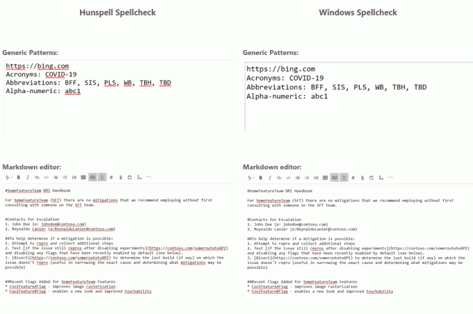 Microsoft Edge Windows Spellcheck vs Hunspell Spellcheck