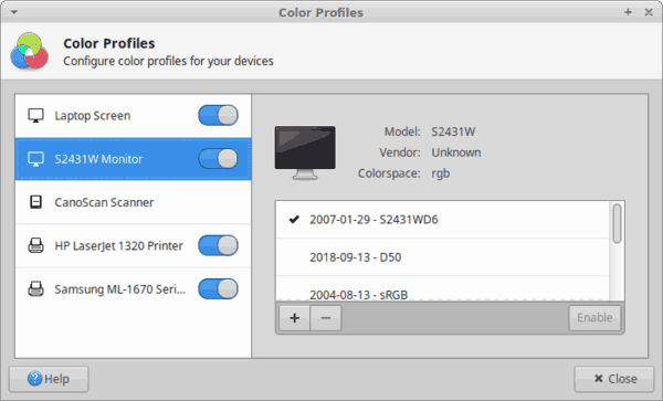 Xfce4 Farbprofile 2