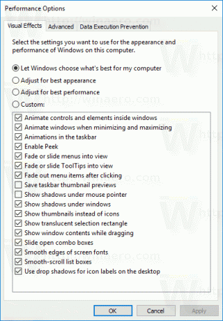 Windows10パフォーマンスオプションダイアログ