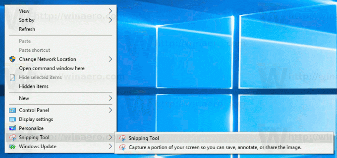 Windows 10 Добавяне на контекстно меню на инструмент за изрязване