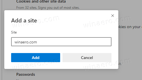 Edge Add Clear Cookie Exclusion for Winaero