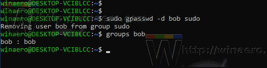 Windows 10 WSL Fjern bruger fra Sudo