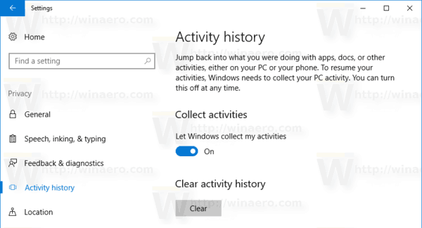 Windows 10 Abilita cronologia attività