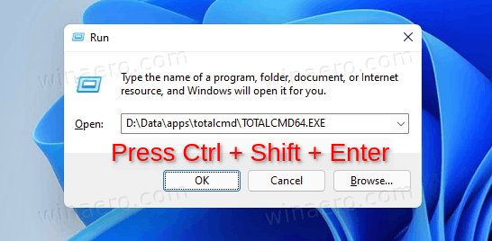 Executar a caixa de diálogo Ctrl Shift Enter