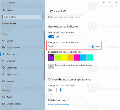 Windows 10 Muuta tekstikohdistimen ilmaisimen kokoa Windows 10:ssä