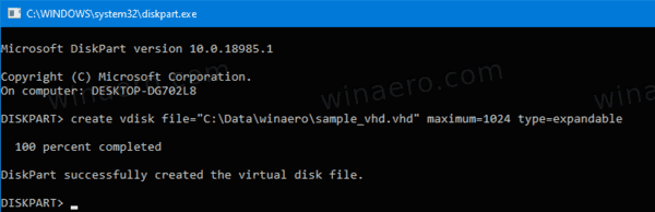DiskPart Opret VHD