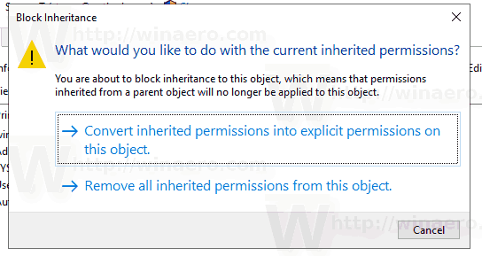 Windows 10 Преобразование унаследованных разрешений