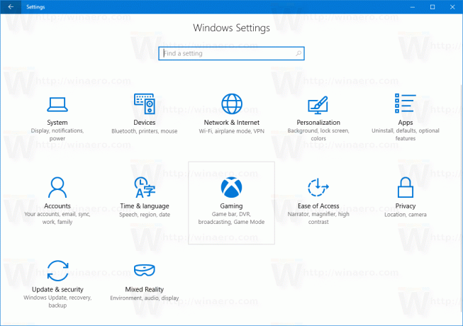 Configuración de Windows 10 Juegos flotando