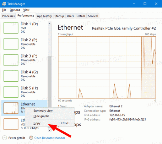 Windows 10 Taakbeheer Ethernet kopiëren