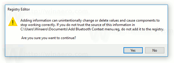 Windows 10BluetoothコンテキストメニューMergeTweak 2