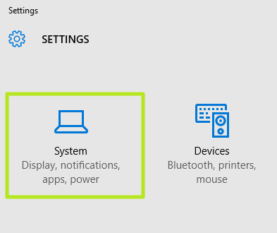 Sistema de configurações do Windows 10