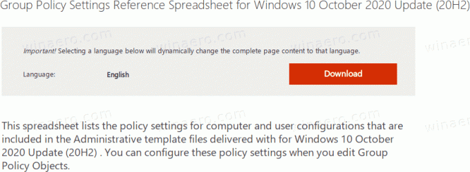 Referenceregneark til politikindstillinger til Windows 10 oktober 2020-opdatering