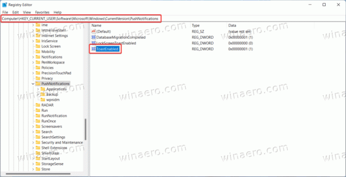 Deaktiver varsler i Windows 11 Registerredigering