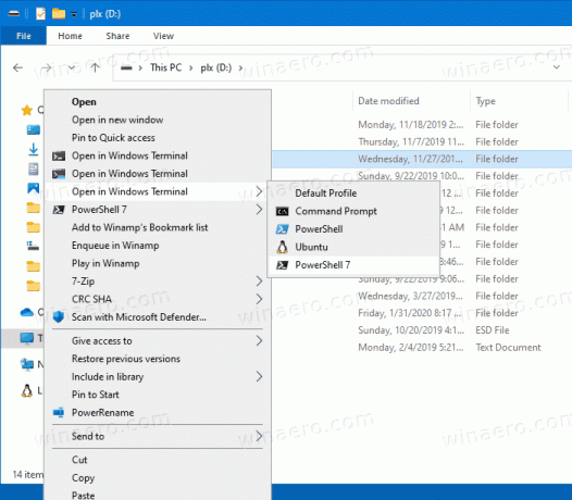 Otevřít v kaskádové kontextové nabídce terminálu Windows