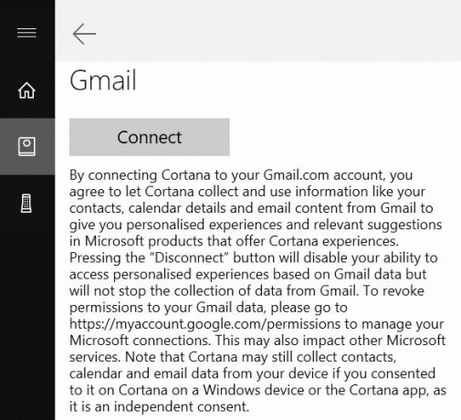 Cortana Connect Gmail Google paskyra 2