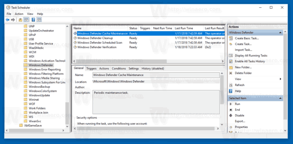 Φάκελος Windows Defender στον Χρονοδιάγραμμα εργασιών