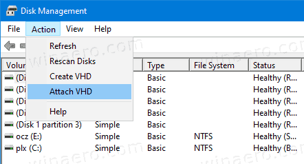 Správa disků Připojte VHD 1