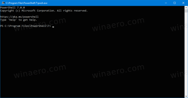 PowerShell 7, ki se izvaja v sistemu Windows 10