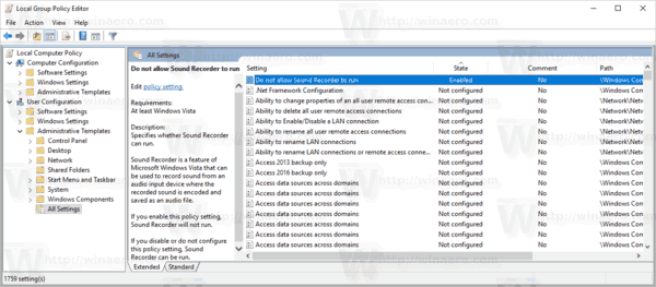 Editor de políticas de grupo Todas las configuraciones de usuario Windows 10