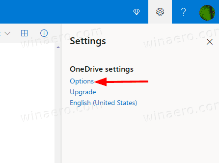 Łącze opcji ustawień usługi OneDrive