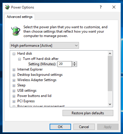 Windows10電源プランの詳細設定