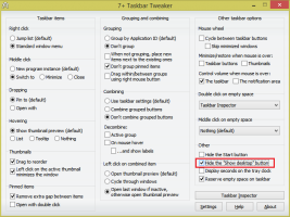 新しいWindowsタスクバーの[デスクトップの表示]ボタンを非表示にする方法