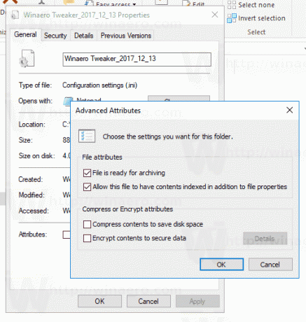 Właściwości pliku Zaawansowane atrybuty Windows 10