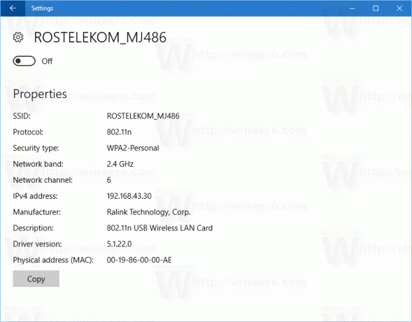 Windows 10 beállítások WIFI MAC