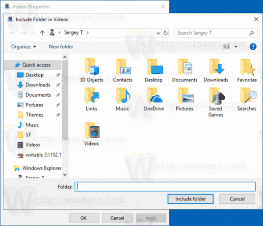 Windows10の[フォルダを含める]ボタン