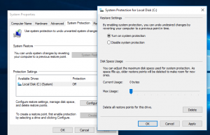 Удаление точки восстановления системы в Windows 10