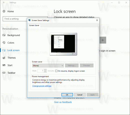 Opcje wygaszacza ekranu systemu Windows 10