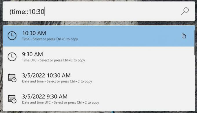 Pluginul PowerToys Run Time and Data