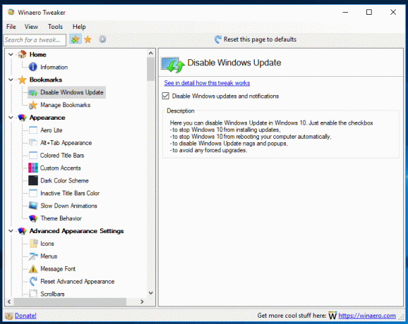 Winaero Tweaker 0.10 Disabilita Windows Update